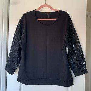 SOLD - Alberto Makali Black Top with Lace Sleeves